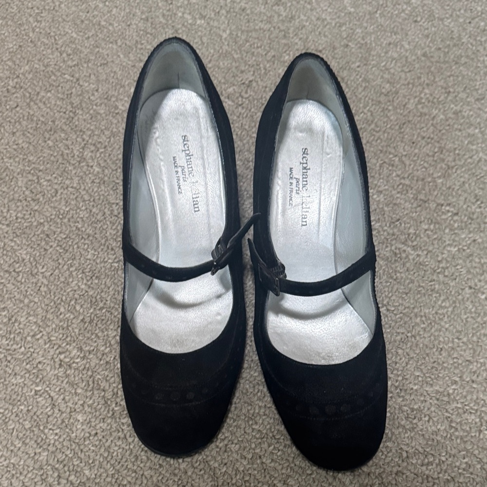 Stephane Kelian Black Suede Mary Jane Flats